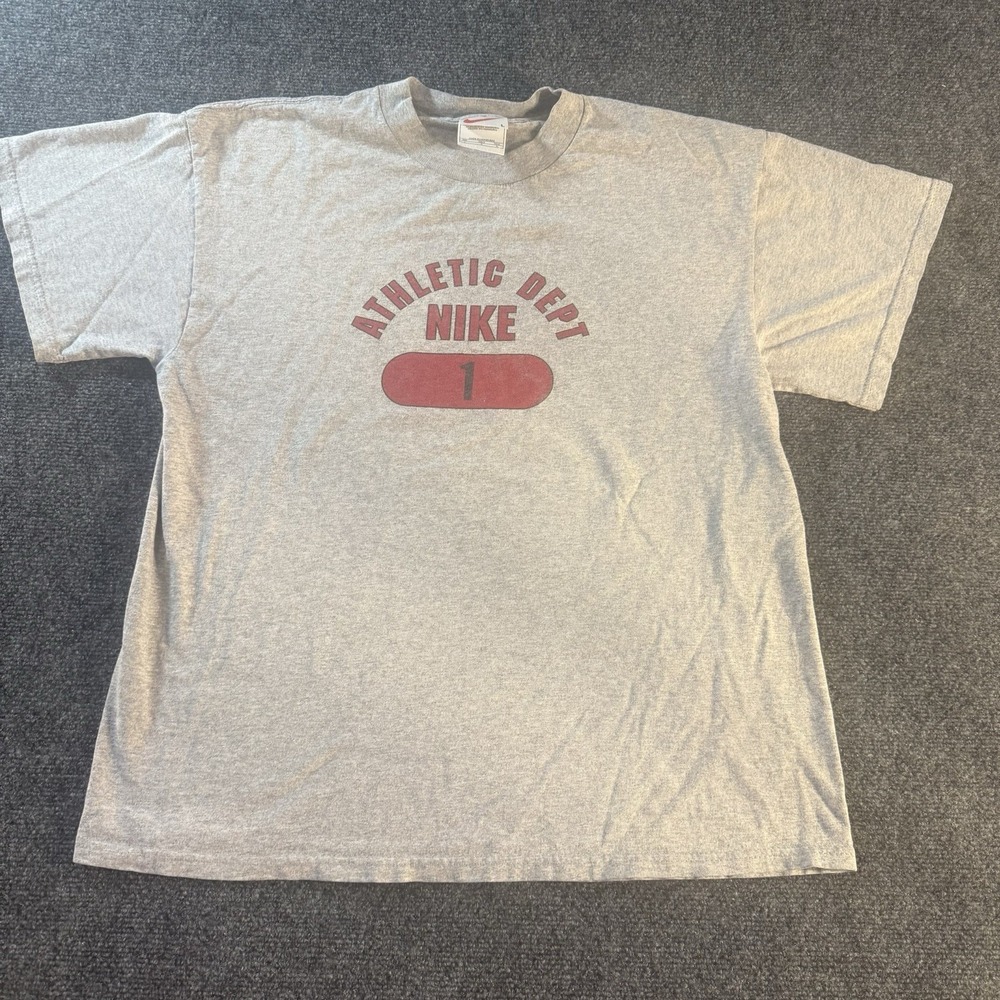 Nike Athletic Dept T Shirt Mens Large Gray Red Swoosh Graphic Tee